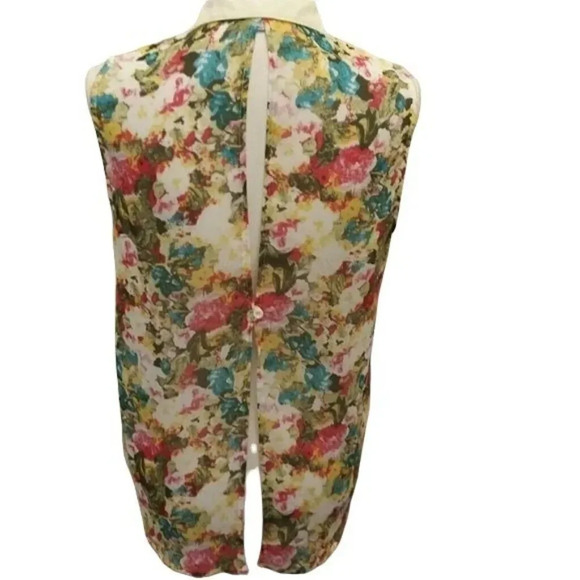 SAN SOUCI WOMEN'S Cream SLEEVELESS Hi-Lo Button Down BLOUSE SIZE LARGE TWO TONE - Picture 2 of 6